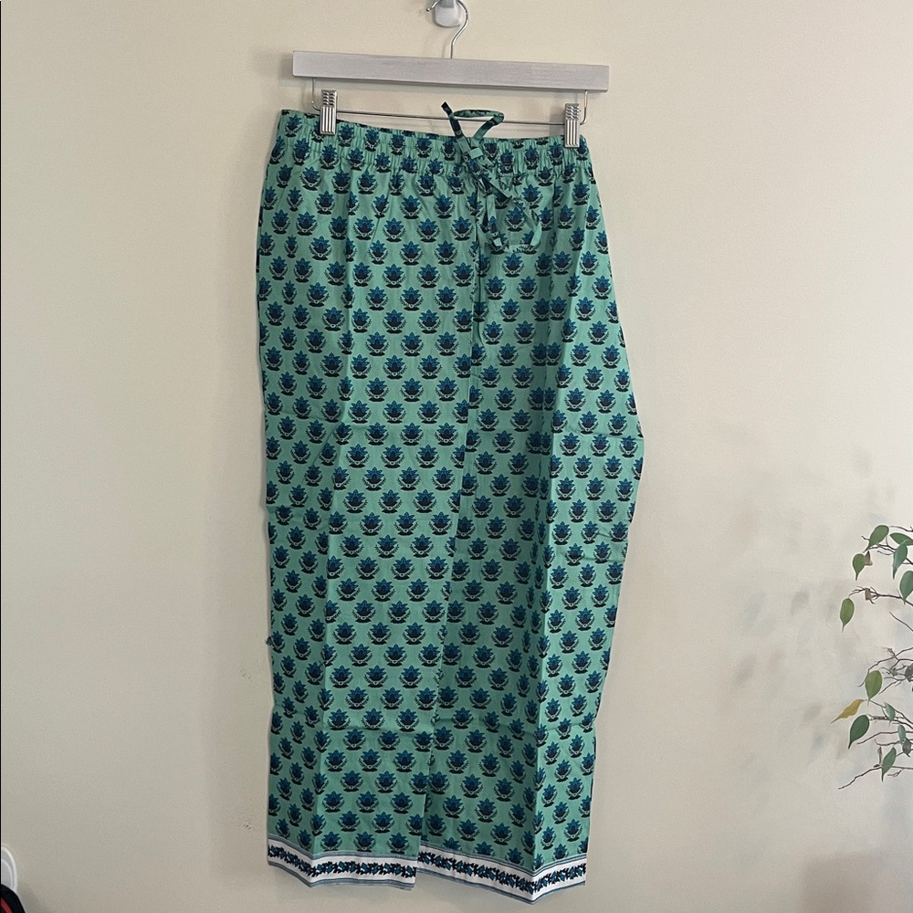 Ella Simone Pajama Set Cotton Paisley Luxury Floral Green Blue Vacation Resort - Picture 3 of 7
